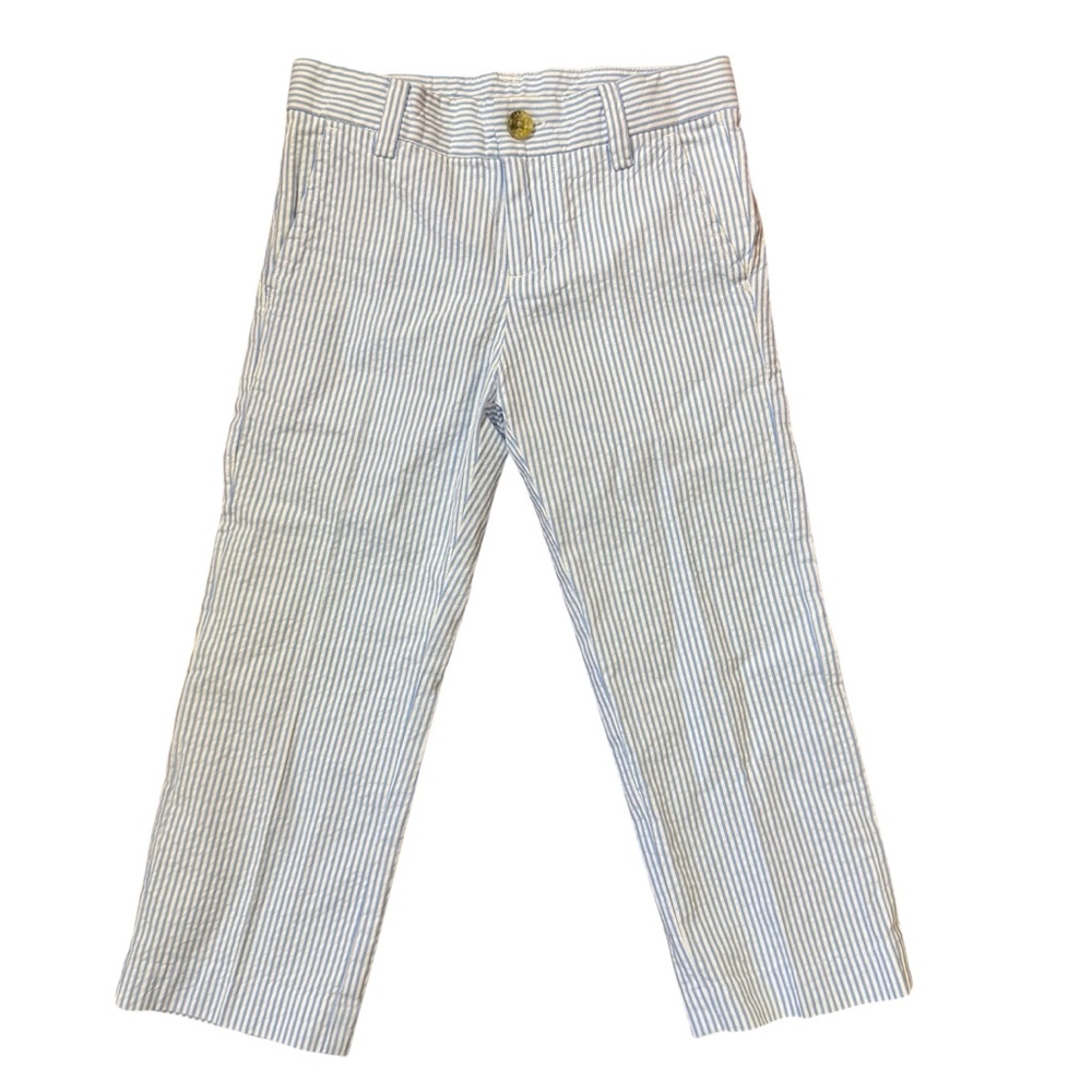 NWT Boy Tidal Blue and White Stripes Seersucker Trousers Janie & Jack Sz 3